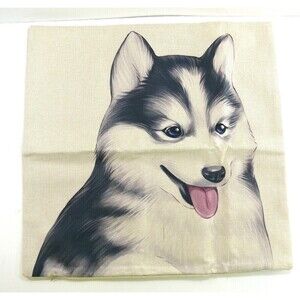 NEW Husky puppy Dog Print Pillow Cover form sleeve zip 17.5x17.5